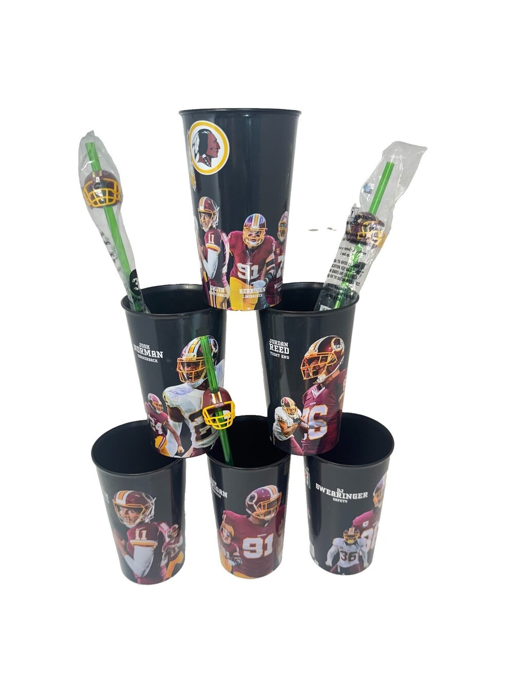 2018 7-Eleven Washington Redskins Collector Cups Lot 6 NFL + 3 Helmet Straws